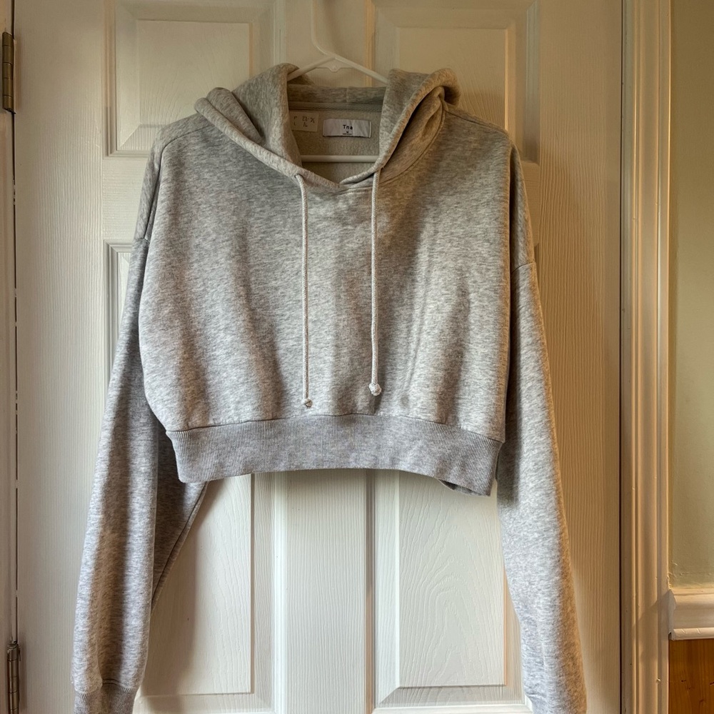 TNA Gray Cropped Long Sleeve Hoodie